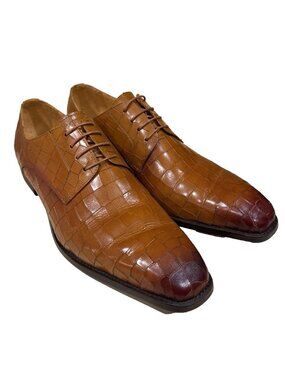 Maison Forte Whole Elias Cognac Croc Embossed Oxford Shoes Men's Box Size 11.5